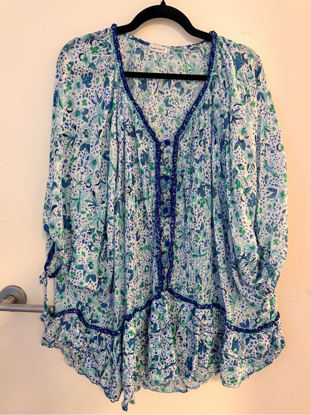 Poupele St Barth Blue Floral Boho Tunic Coverup One Size